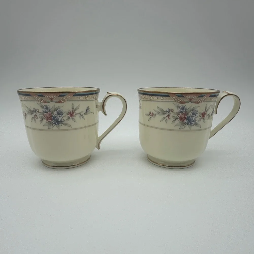 Noritake Lylewood Fine China Tea Cup and Saucer Set of 2 Floral Gold Trim 9760